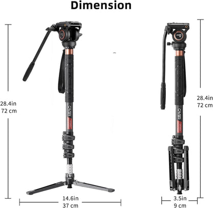 Cayer CF34DVH4 Professionele Video Monopod voor 71 "Carbon Fiber Telescopische Camera met Swivel Head en Tripod Base voor DSLR Camcorders Camcorders