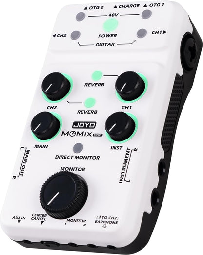 JOYO Audio-mixer, audio-interface, USB, stereo XLR + mixer met 48 V fantoomvoeding voor live streaming-opname, podcasting plug & play (MOMIX PRO)