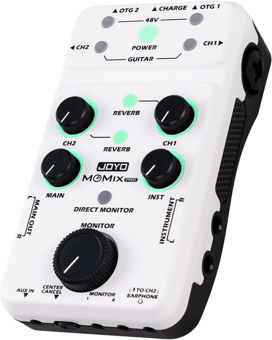 JOYO Audio-mixer, audio-interface, USB, stereo XLR + mixer met 48 V fantoomvoeding voor live streaming-opname, podcasting plug & play (MOMIX PRO)