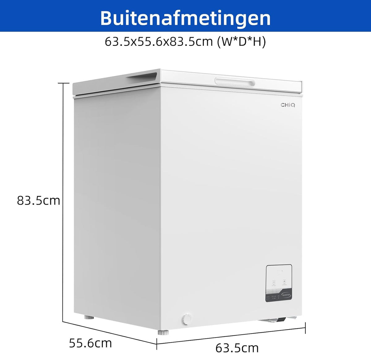 CHiQ FCF142DE, Vrieskist, 142 L, Inverter Technologie, Digitaal LED Display, Snelvriezen tot -32℃, Wit, 39 dB, 12 Jaar Garantie op Compressor