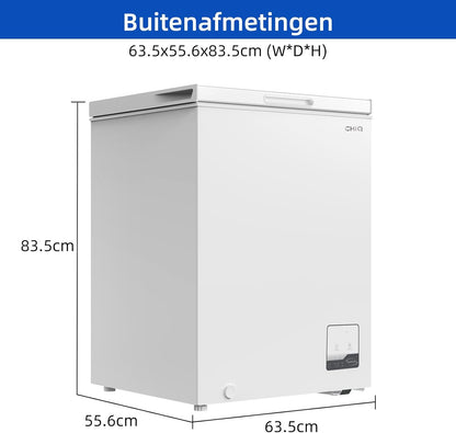 CHiQ FCF142DE, Vrieskist, 142 L, Inverter Technologie, Digitaal LED Display, Snelvriezen tot -32℃, Wit, 39 dB, 12 Jaar Garantie op Compressor