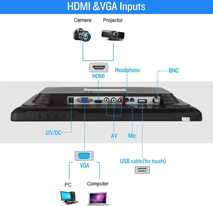 15 inch Touchscreen Display CCTV Monitor met HDMI BNC VGA AV USB Multifunctionele Input Camera Beveiliging Monitoring Multi-Touch LCD Monitoren 1024x768 resolutie Ingebouwde Speaker