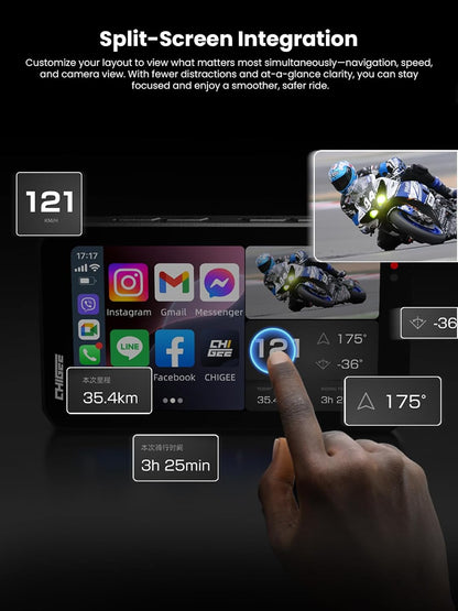 Motorsysteem – Motorboordcomputer – Motorrijder Dashboard – Motor Navigatie – Motorrij Veiligheidssysteem – Draadloze CarPlay & Android Auto – Dubbele 1080p Kamera’s Vorder- en Achterkant