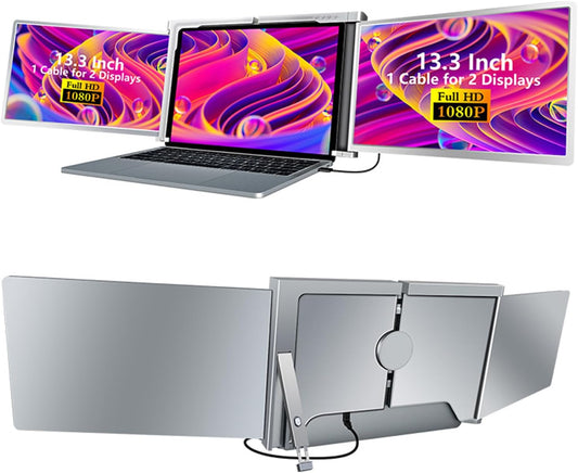 Drievoudige Draagbare Monitor – Drie Scherm Monitor – Monitor Extender – Laptop Scherm Uitbreiding – Multi Screen Display – 13,3 Inch Full HD IPS – USB Type-C Plug & Play