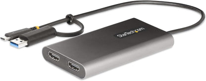 StarTech.com USB-C naar Dual-HDMI Adapter, USB-C of A naar 2x HDMI, 4K 60Hz, 100W Power Delivery Pass-Through, 30cm Ingebouwde Kabel, Multi-Monitor Converter voor Laptop (109B-USBC-HDMI)