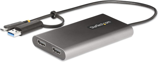 StarTech.com USB-C naar Dual-HDMI Adapter, USB-C of A naar 2x HDMI, 4K 60Hz, 100W Power Delivery Pass-Through, 30cm Ingebouwde Kabel, Multi-Monitor Converter voor Laptop (109B-USBC-HDMI)