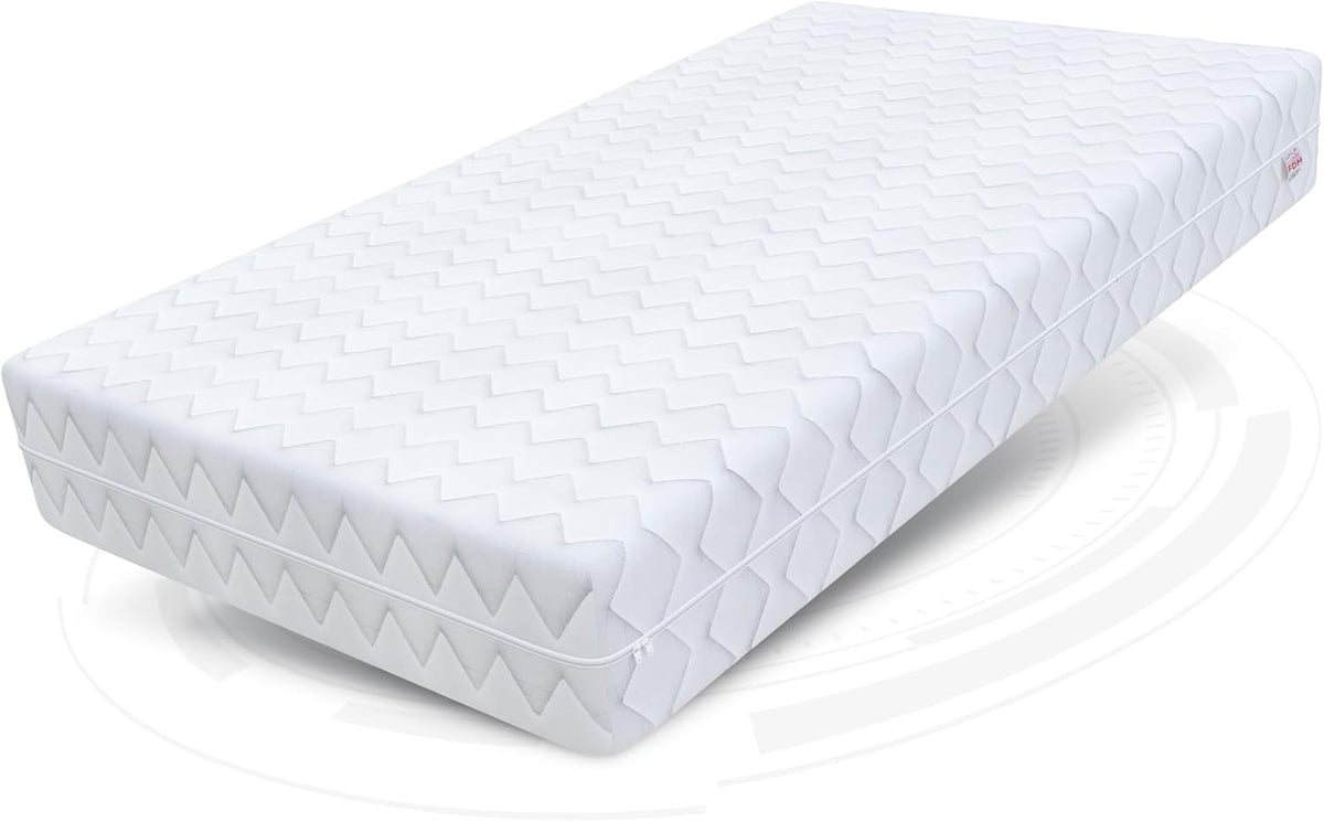 FDM Matras, 120 x 200 cm, hardheid H3 H4, hoogte 24 cm, koudschuimmatras, dubbelzijdige rolmatras, HR-schuim, 7 comfortzones, met hypoallergeen, wasbare jersey overtrek, Oeko-Tex Verdura MAX Plus Plus