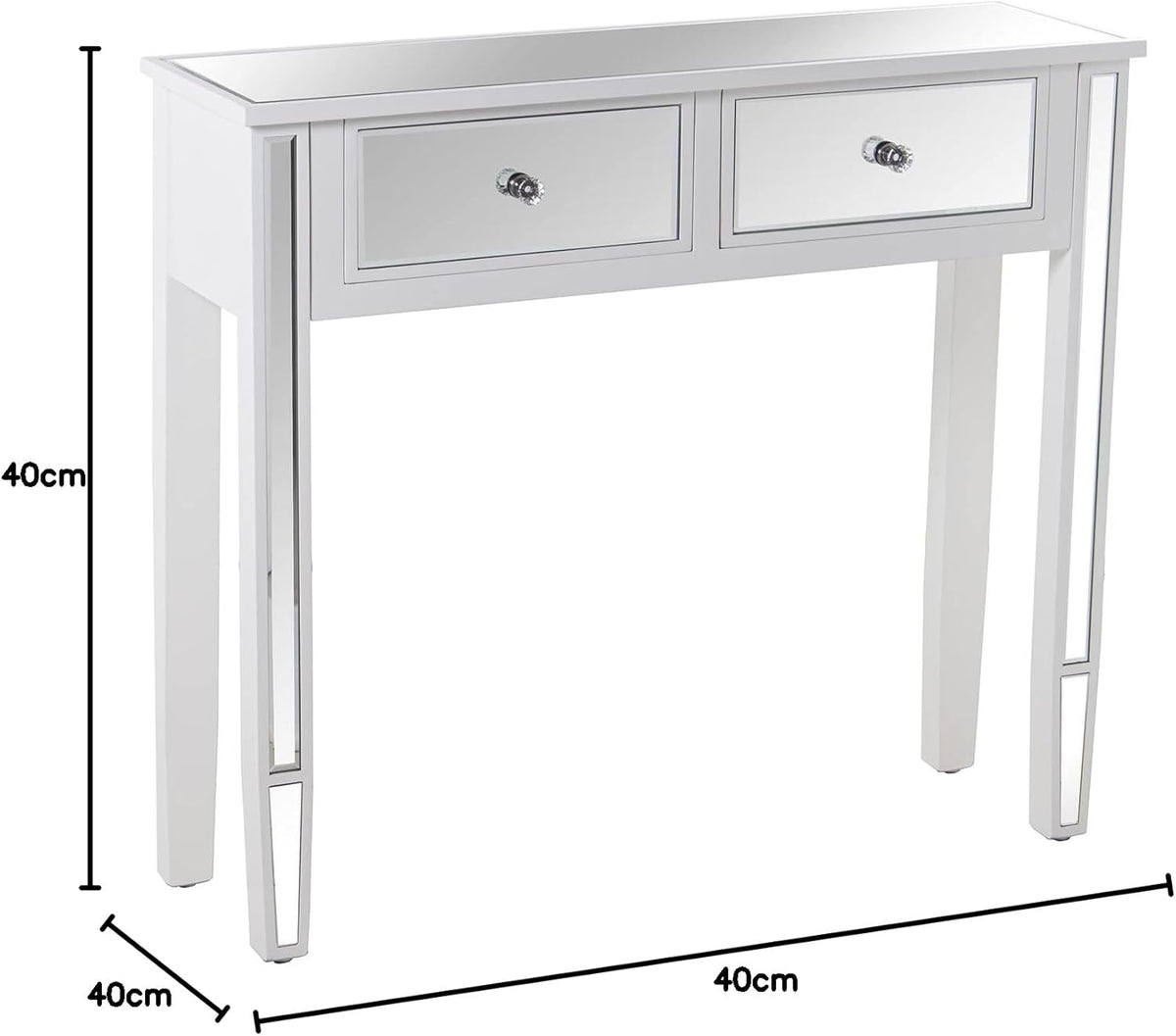 DRW Instaptafel met 2 laden van hout en spiegel in wit en spiegel 90 x 25 x 80 cm