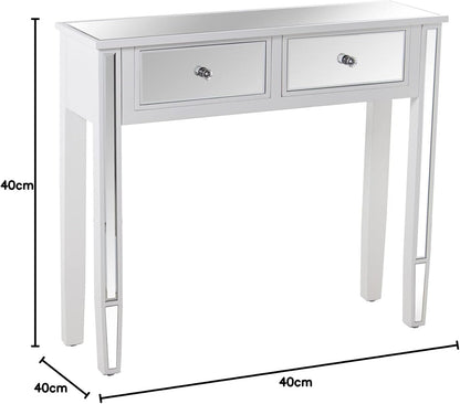DRW Instaptafel met 2 laden van hout en spiegel in wit en spiegel 90 x 25 x 80 cm