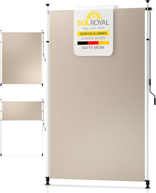 Sol Royal Balkonluifel zonder Boren 200x310cm – Privacy & Zonwering Klemluifel Verticaal Zonnescherm Buiten – Windbescherming Tuinterras Handslinger Antraciet Beige KM5