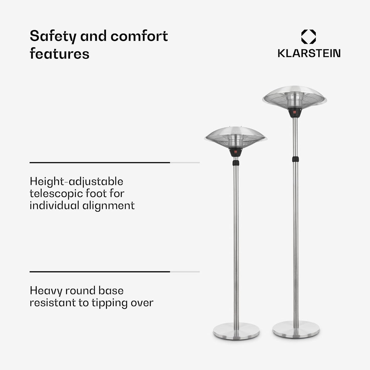 blumfeldt Heat Guard - Heater Heater, Patio Heater, IP44, 3 Levels: 900, 1200 and 2100 W, Height Adjustable, Weatherproof, Aluminium Standard, 1.8 m Cable, Silver - QUORE