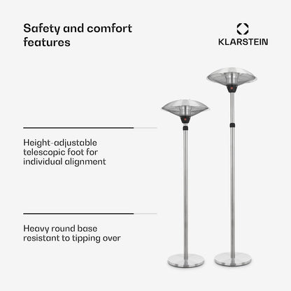blumfeldt Heat Guard - Heater Heater, Patio Heater, IP44, 3 Levels: 900, 1200 and 2100 W, Height Adjustable, Weatherproof, Aluminium Standard, 1.8 m Cable, Silver - QUORE
