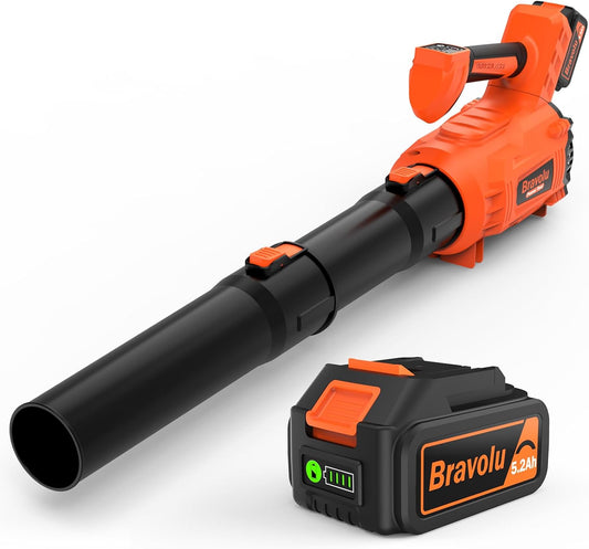 Bladblazer, Bravolu bladblazer met 5200 mAh batterijen en lader, krachtige Brushless motor, Max luchtsnelheid 305 km/u, 5 snelheden elektrische bladblazer met Turbo modus