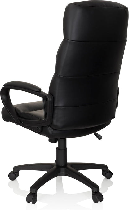 hjh OFFICE Futura 100 738113 directiestoel van kunstleer, zwart, draaistoel met wielen en kantelfunctie, in hoogte verstelbaar