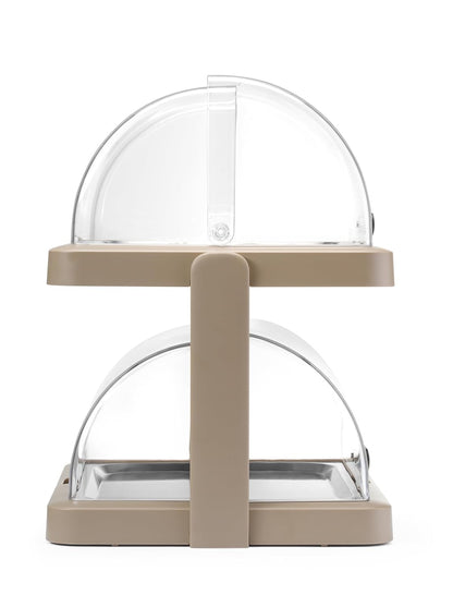 HENDI Buffetvitrine, UNIQ, dubbel, met serveer trays en koelelementen, transparante rolltop, koeldisplay, koelvitrine, buffet display, 480x355x(H)480mm, roestvast staal, ABS, PET, beige