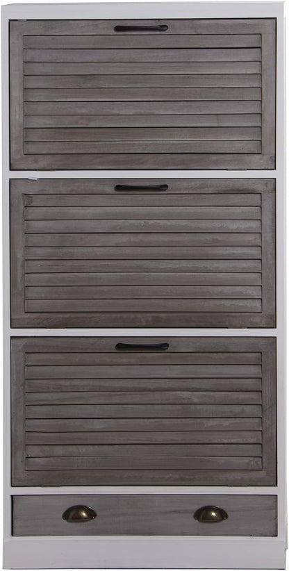DRW Schoenenkast met 3 deuren en 1 lade van Paulownia in wit en grijs, 65 x 20 x 132 cm