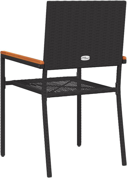 Stackable Garden Chairs Set of 2 Rattan, Polyester, Black for Patio, Balcony, Outdoor Furniture, Comfortable and Durable, Space-Saving Design - QUORE
