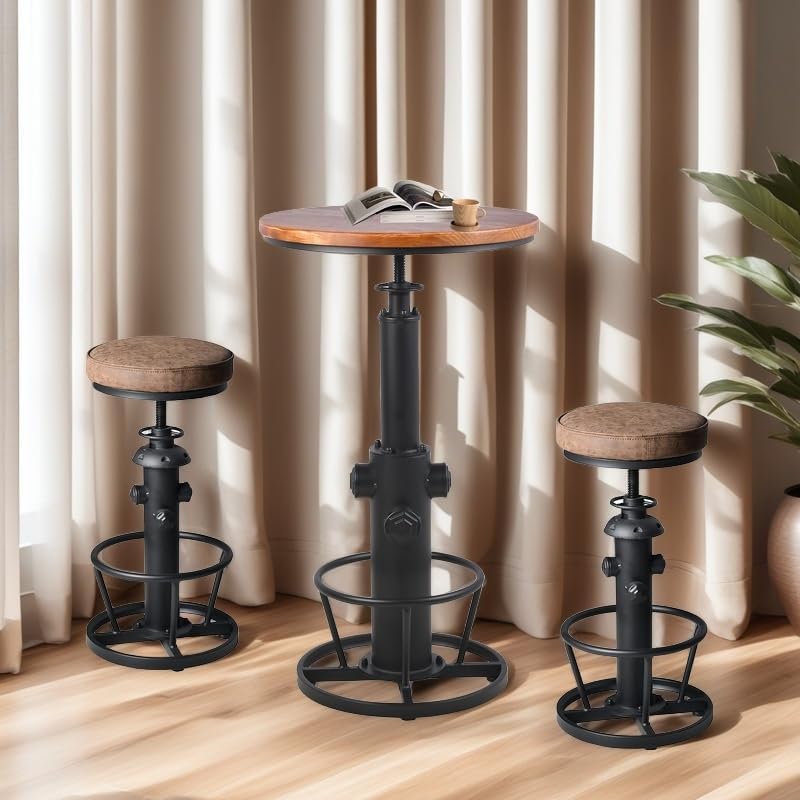 Industriële barkrukken-Swivel Pu Seat-Vintage Kitchen Island Kruk-Counter Bar Hoogte Verstelbaar 25-31 "Voetsteun