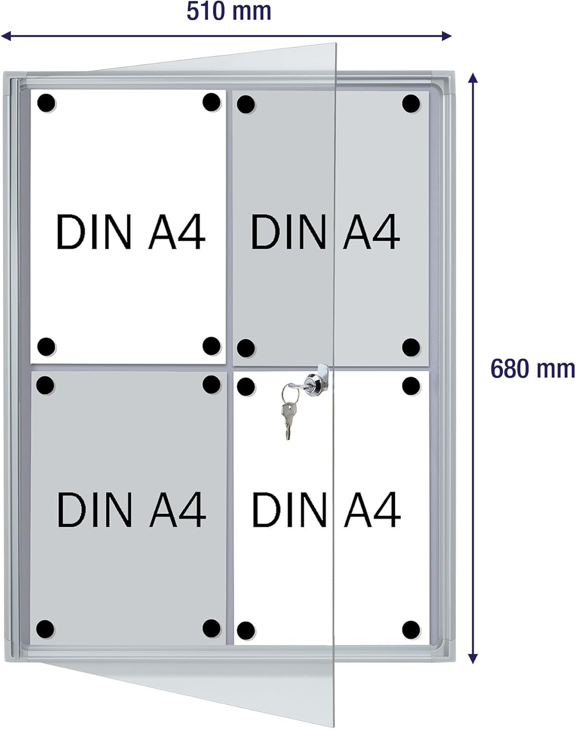 Franken GmbH FSA4 Vlakke wandkast, 4 x DIN A4, metalen oppervlak, 51 x 68 x 3,5 cm