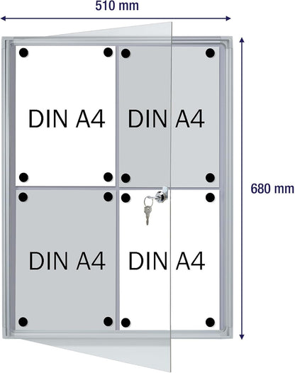 Franken GmbH FSA4 Vlakke wandkast, 4 x DIN A4, metalen oppervlak, 51 x 68 x 3,5 cm