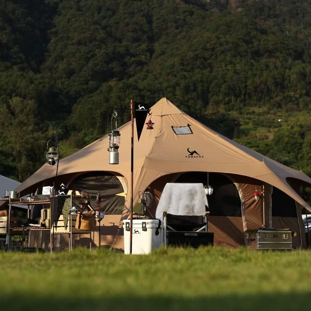 TOMOUNT Tipitent, katoenen tent voor 6-8 personen, canvas, piramide, joertent, grote gezinnen, glamping, tent voor kamperen, hiking, festival, feesten, bruiloft, muziekfeest
