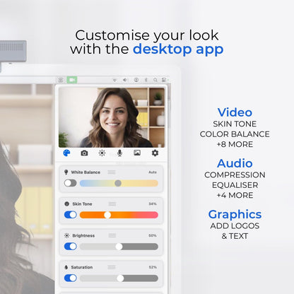 Pro 4K HD webcam met oogcontact, ruisonderdrukkende microfoon, plug and play USB voor Mac & PC zoom, Skype, teams, conferencing en videogesprekken