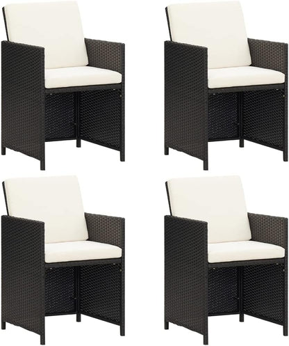 Set of 4 Polyrattan Garden Chairs Black with Cushions, Steel Frame and Modern Design for Outdoor Use Comfortable and Durable Dining Set with Armrests - QUORE