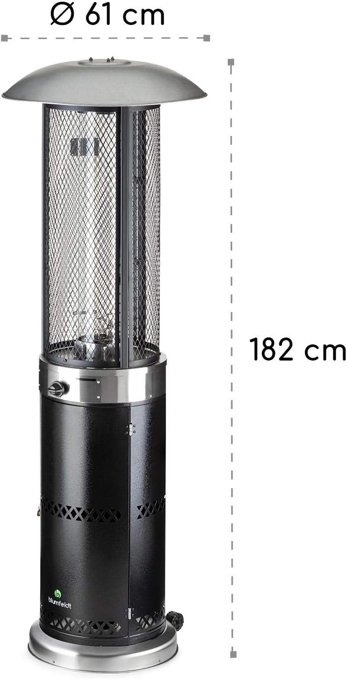 Blumfeldt Verwarming paddenstoel gas voor terras, tuin en balkon, terrasverwarming met 360° vlammenzicht, outdoor gasverwarming, elektrische ontsteking, wieltjes