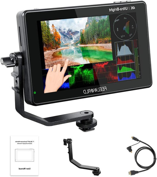 FEELWORLD LUT7S 2200Nits DSLR Camera Monitor 7 Inch TouchScreen Field Monitor with Light Sensor,3G-SDI & 4K HDMI Loop In/Out,3D LUTs,FHD 1920X1200 IPS,HDR Waveform,F970 Dual Battery Plate - QUORE