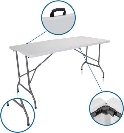 hjh OFFICE Easy Up Multi II 830053 klaptafel, 152 x 70 cm, kunststof, wit, campingtafel, inklapbaar met handgreep, metalen frame