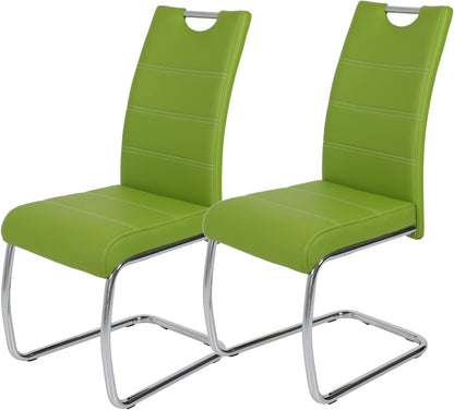Apollo Set van 2 schommelstoelen, keukenstoel Flora, kunstleder groen, handgrepen, verchroomd metalen frame, 42 x 57 x 98 cm