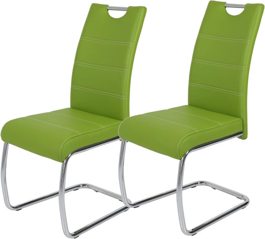 Apollo Set van 2 schommelstoelen, keukenstoel Flora, kunstleder groen, handgrepen, verchroomd metalen frame, 42 x 57 x 98 cm