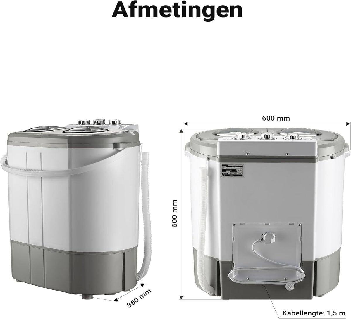 Wiltec Camping Washing Machine 230 W, Mini Washing Machine up to 3 kg 60 x 36 x 60 cm, Washing Machine with Spin, Camping and Student Washing Machine, Portable Outdoor Washing Machine - QUORE