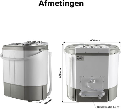 Wiltec Camping Washing Machine 230 W, Mini Washing Machine up to 3 kg 60 x 36 x 60 cm, Washing Machine with Spin, Camping and Student Washing Machine, Portable Outdoor Washing Machine - QUORE