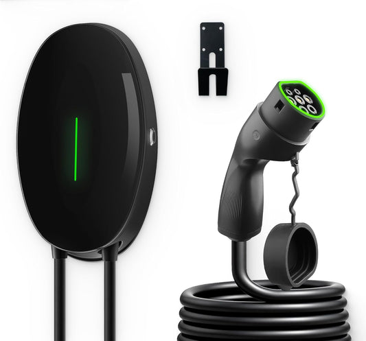 EV oplader wandhouder met 7 kW type 2, 32 A eenfasig thuislaadstation Wallbox, 6 m oplaadkabel en type 2 stekker met lichtstrip voor EV PHEV, zwart
