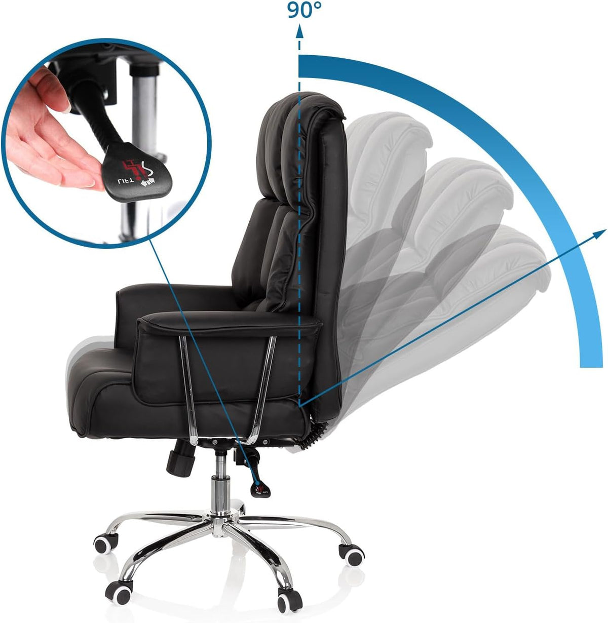 hjh OFFICE 706814 XXL managersstoel Commander kunstleer zwart bureaustoel dik gevoerd, kantelfunctie, hoge rugleuning, zwart 2