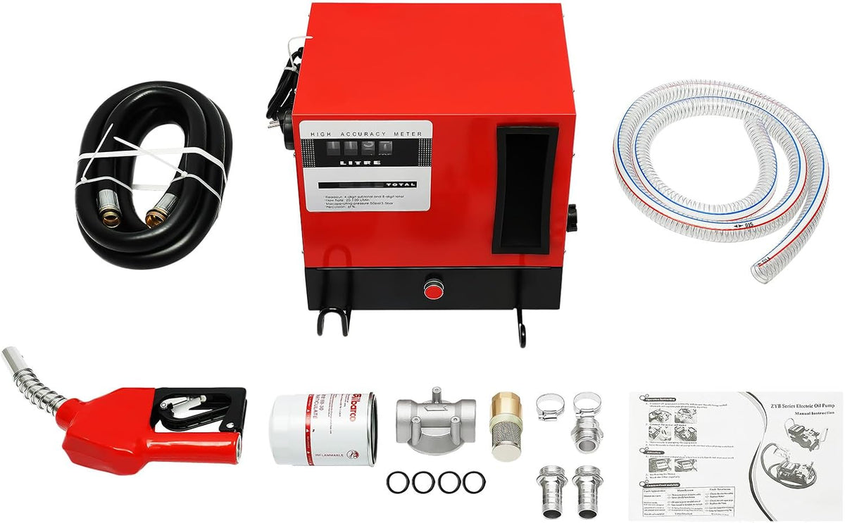 Self-priming diesel pump, fuel pump, fuel oil pump with car gun & filter, biological heating oil pump, self-priming, automatic dosing gun, diesel filling station, oil pump, - QUORE