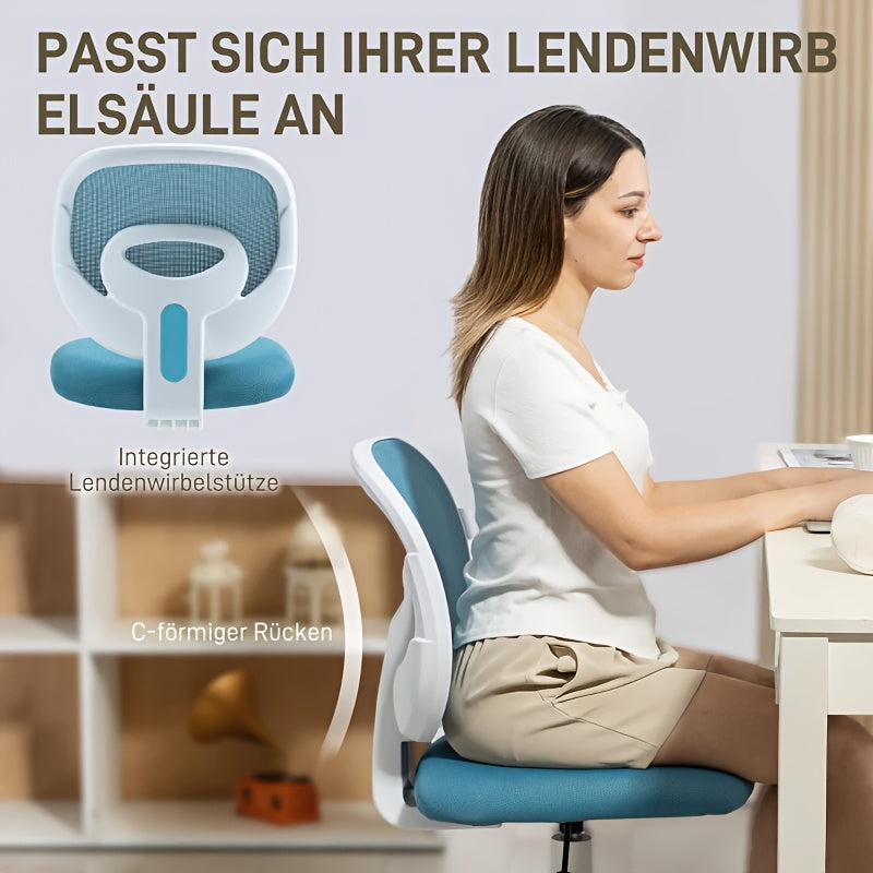 Ergonomic Office Chair with Rocking Function & C-Shape Backrest - Height & Lumbar Adjustable Mesh Swivel Chair, Foldable Armrests Suitable for Office, Gaming, Study - Heavy-Duty Plastic Frame, Breathable Mesh (No Wood)