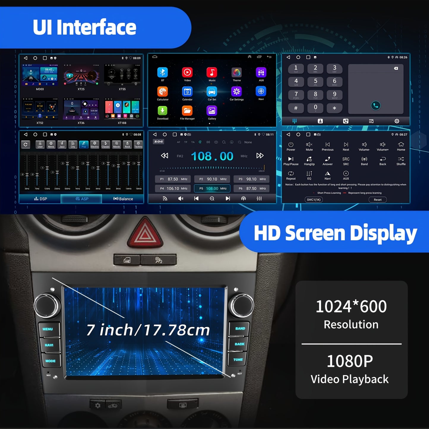Android 14 Autoradio – 2DIN GPS Navigatie – Carplayer Multimedia Systeem – Draadloze Bluetooth Radio – 7 Inch HD Touchscreen – 2GB RAM 32GB Opslag – Wifi Mirror Link – Handsfree Bellen Met Microfoon