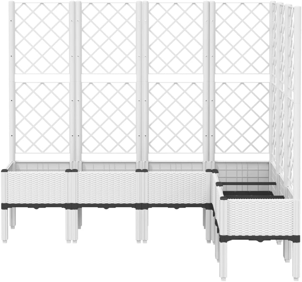 Flower Box for the Garden with Integrated Polypropylene Trellis Raised Design and Rattan Look, White, 160 x 120 x 142 cm, Ideal for Climbing Plants, Vegetables and Flowers - QUORE