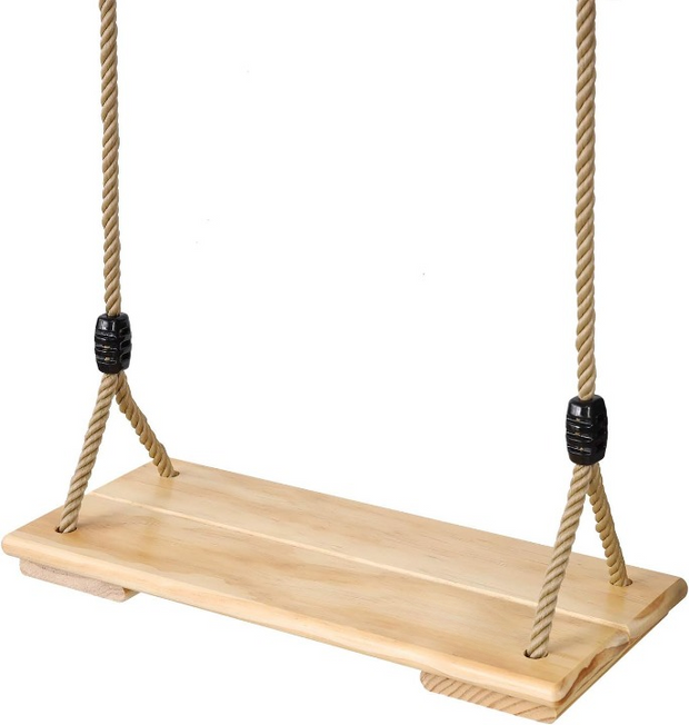 Schommelzitje - Schommels - Kinderschommel - Schommelplankje - voor Binnen Buiten - In Hoogte Verstelbaar Touw - Belastbaar tot 100kg - Hout - 45 x 19.5 cm - Beige