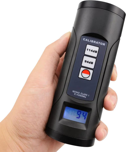 Digitale geluidsniveaumeter, kalibrator, 94 dB en 114 dB voor 1/2 inch en 1 inch microfoon, professionele noise-decibel, kalibratiegereedschap, meetnauwkeurigheidscontrole, draagbaar met blacklight
