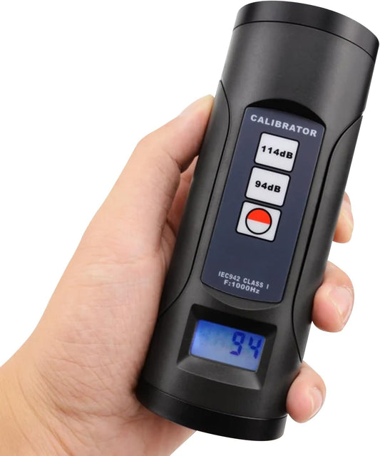 Digitale geluidsniveaumeter, kalibrator, 94 dB en 114 dB voor 1/2 inch en 1 inch microfoon, professionele noise-decibel, kalibratiegereedschap, meetnauwkeurigheidscontrole, draagbaar met blacklight
