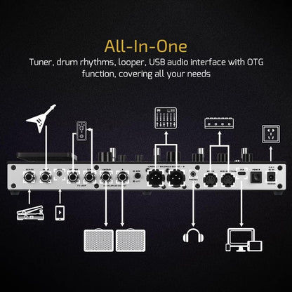 Gitaar Multieffect Processor – Multieffectpedaal – Effectenpedaal – Gitaarprocessor – Modeling Pedaal – Inclusief Tas en 10 Voetschakelaar-Toppers – 140 Effecten, 45 Ampmodellen en 40 IR-Kastsimulaties – USB Audio Interface