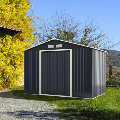 Metalen Tuinkast – Tuinopslag – Opbergkast – Fietsenstalling – Tuinhuisje – Dubbele Schuifdeuren – Gecoat Staal – 277,5x191x202,5 cm – Weatherproof