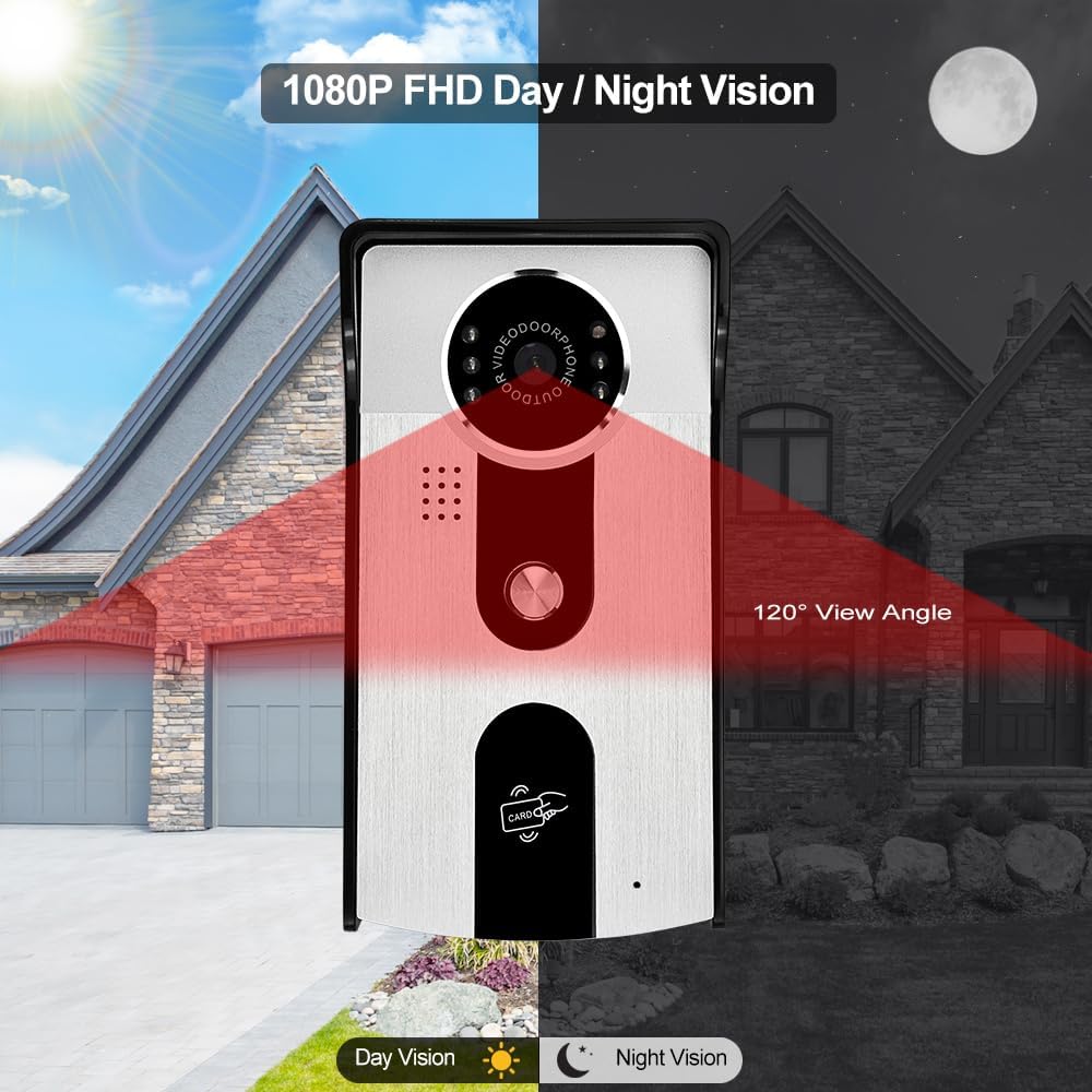 7 ''TFT LCD Bedrade Video Intercom Systeem WiFi Indoor Monitor HD 1080P Outdoor Camera Tuya Bewegingsdetectie Nachtzicht 2-Weg Audio 12 stks Keyfobs Inbegrepen