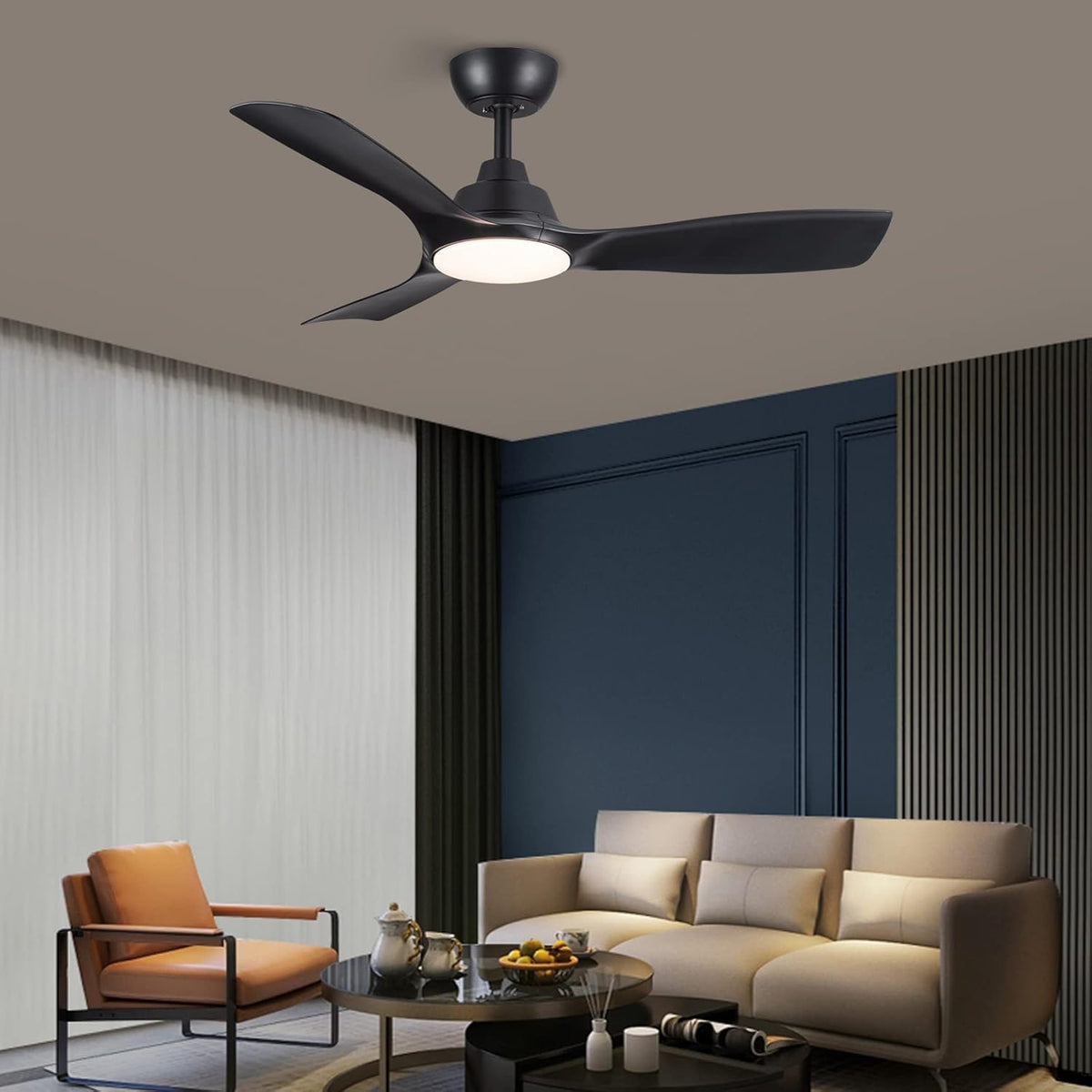CJOY Plafondventilator Met Licht, Dimbare LED Plafondventilator met Verlichting 107cm, Moderne Plafondventilator met Verlichting, Zomer- en Wintermodi, 6 Windsnelheden, 3000K/4000K/6500K, Timer