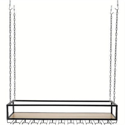 Wijnrek Plafond – Wijnhouder – Glazenrek – Flessenrek – Vintage Wijnsysteem – Verstelbare Hoogte – Zwart Metaal – Capaciteit 34 KG – Inclusief Glashouders