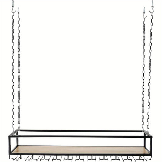 Wijnrek Plafond – Wijnhouder – Glazenrek – Flessenrek – Vintage Wijnsysteem – Verstelbare Hoogte – Zwart Metaal – Capaciteit 34 KG – Inclusief Glashouders