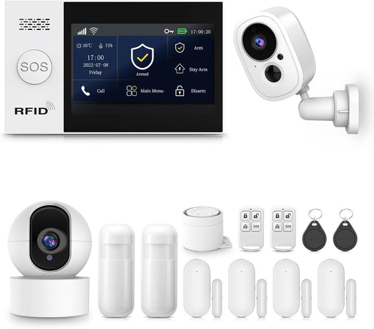PGST 4G alarmsysteem voor thuis, wifi-alarminstallatie voor woning, met 1080p panen/kantelcamera en wifi-camera voor buiten, raamdeursensoren, bewegingsmelder, afstandsbedieningen, werkt met Alexa